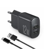 ��������� �������� ������� Brevia ePower 12W 2xUSB-A + ������ USB-A to USB-C 1� ������